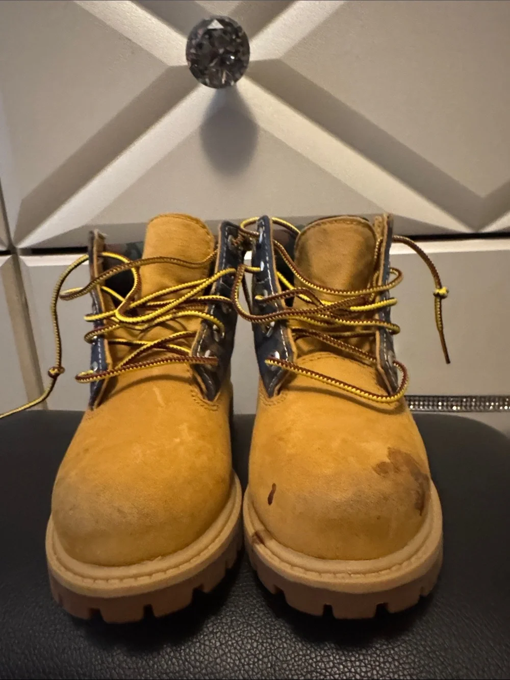 Timberland Kids Wheat Nubuck and Navy Plaid Lace-Up Boots